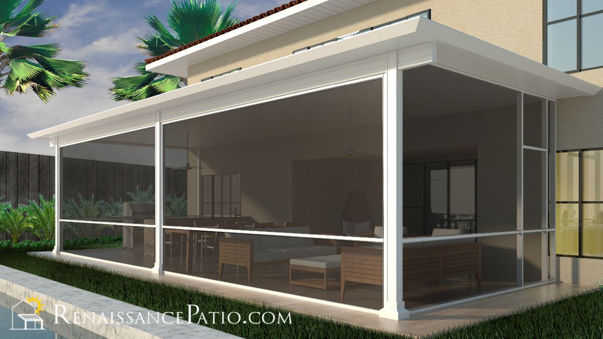 Coastal-Improvement12-Moderno Patio Roof with Screen and White Framing